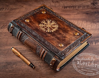 8" x 10" - Vegvisir Leather Journal - Viking book, Norse Journal, Nordic sketchbook, Unique Gift, Magician book