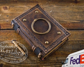 Ouroboros Leather Journal: Large 8 x 10 Inches, 500 Blank Pages - Embrace the Eternal Cycle with this Antiqued Leather Journal