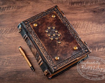 8" x 10"  - Kabbala leather journal - Tree of Life book - Book of Shadows, Grimoire, Magician book, Esoteric book
