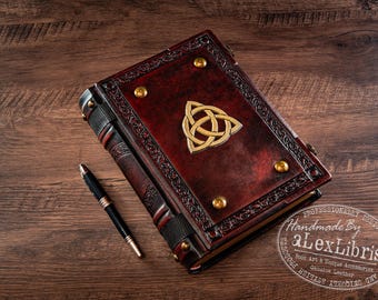 Triquetra Leather Journal: Large Antiqued Celtic Book, 500 Blank Pages