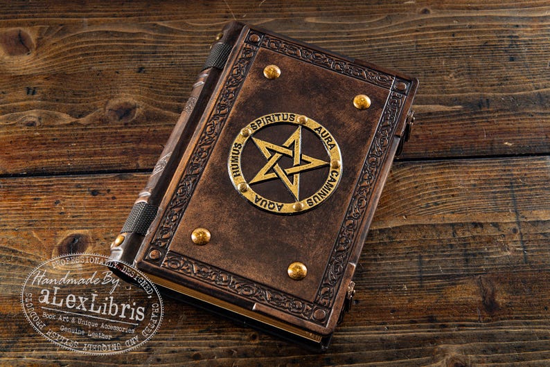 Pentagram Leather Journal: Large Italian Leather Book of Shadows image 2