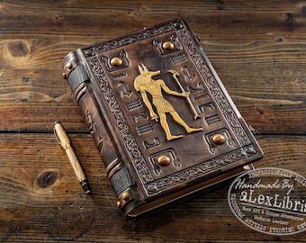 Anubis Leather Journal: Large Antiqued Egyptian Book of Shadows
