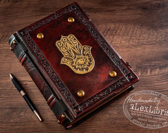Hamsa Hand Leather Journal: 8" x 10" Large Book