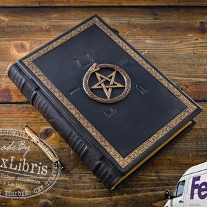 RESERVED - Ouroboros Pentagram Leather Journal: Large 10 x 13 Inches - Embark on a Mystical Journey with this Enchanting Book of Shadows