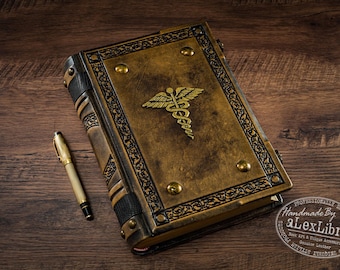 Caduceus Leather Journal 8 x 10 inches - Embossed Antique Style