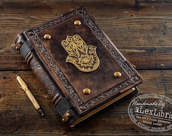 Hamsa Hand Leather Journal: 8" x 10" Large Book