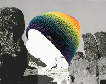 Hat *purple rainbow* - 5 Sizes - MADE TO ORDER - 100%  wool - lined with cotton