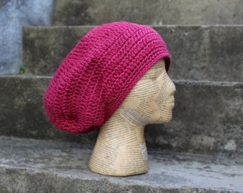 Dread Tam vEgAn - size S - magenta - 100% cotton - lined & slouchy (2ply)