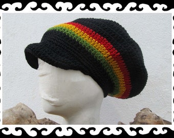 Tam - Size M - black + rasta stripes - lined - with brim - wool