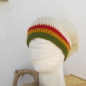 Rastahat Tam Size M creme red yellow green lined 100% wool image 3