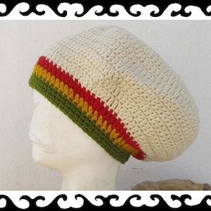 Rastahat Tam Size M creme red yellow green lined 100% wool image 1
