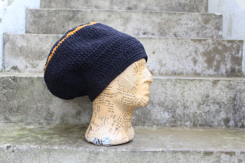 FAIRY Dread Hat Size M with Mandala black & turmeric 100% sheep wool lined image 4