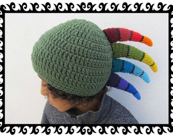 Crocheted Hat Boys green rainbow with lining  Size M