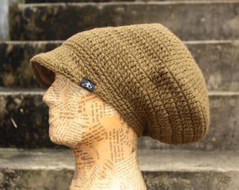 Dread Tam - Size S - light olive - with brim - lined - 100% wool