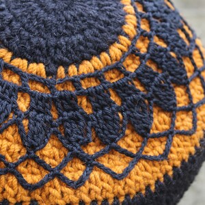 FAIRY Dread Hat Size M with Mandala black & turmeric 100% sheep wool lined image 3