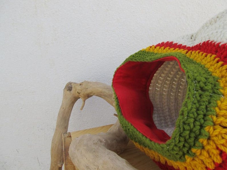 Rastahat Tam Size M creme red yellow green lined 100% wool image 4