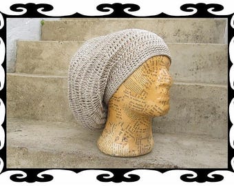 Dread Tam vEgAn - size L  - 100% linen - beige - lined & slouchy (3ply)