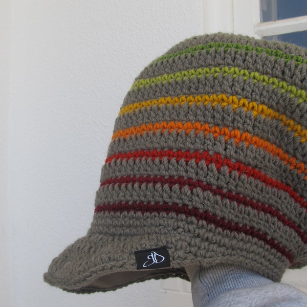 Dread Tam - Size L - rainbow + dark grey -  brimmed -  lined - 100% wool