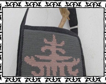 Shoulder bag Messenger Organizer Cross body Felt stitched fertility motive grey & old rose