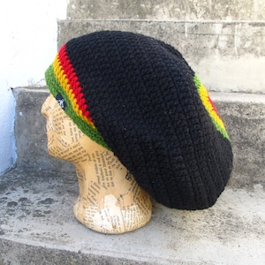 Rastahat  -  Tam - Size L - black + rastafari - lined - 100% wool