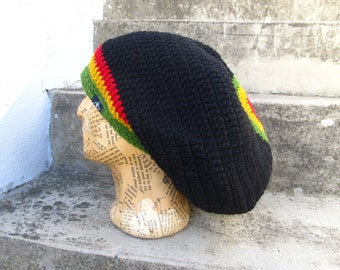 Rastahat  -  Tam - Size L - black + rastafari - lined - 100% wool