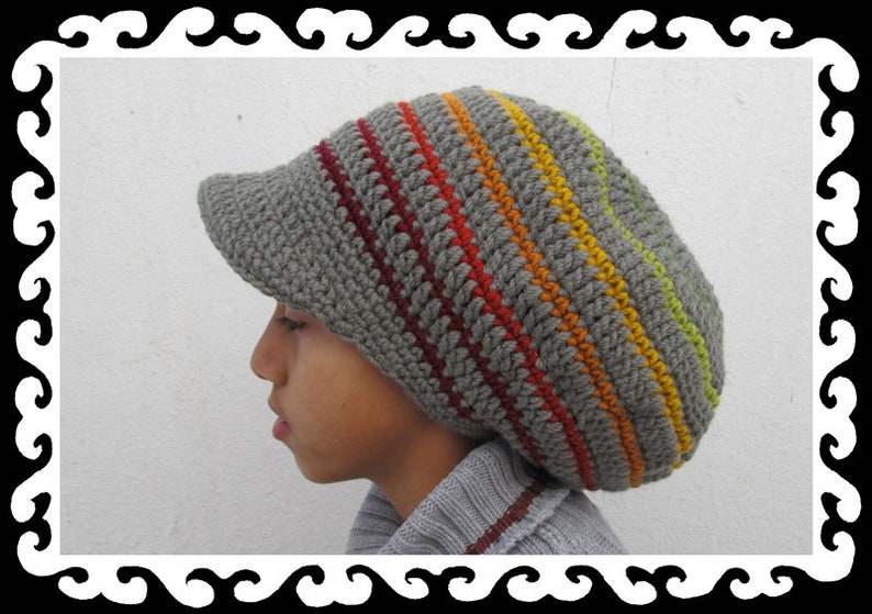 Tam Rastahat Size S grey & rainbow brimmed lined 100% wool image 1