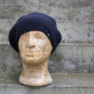 FAIRY Dread Hat Size M with Mandala black & turmeric 100% sheep wool lined image 5