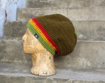 Dread Tam - Size S - rastafari + olive green - lined - 100% wool