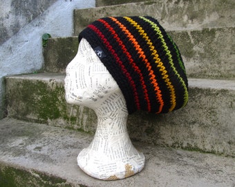 Dread Tam - Size S - rainbow + black - lined - wool