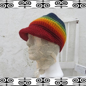 Headband Dreads Tube Hat with brim rainbow colors Size L