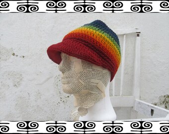 Headband Dreads Tube Hat with brim rainbow colors Size M