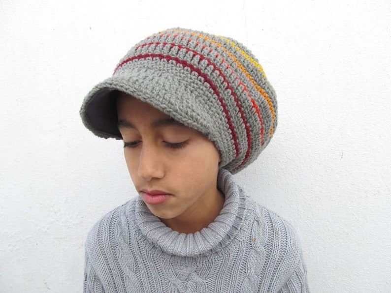 Tam Rastahat Size S grey & rainbow brimmed lined 100% wool image 3