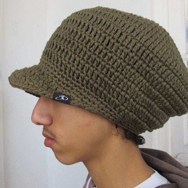 Dread Tam vEgAn size S olive 100% cotton with brim lined & slouchy (2ply)