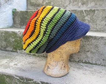 Dread Tam - Size S - rainbow - with peak - lined - 100% wool