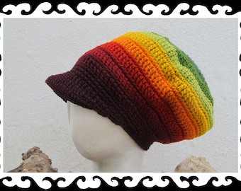 Dread Tam - Size M - big rainbow - with brim - lined - wool