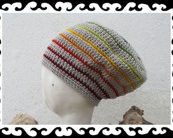 Rastahat - grey + rainbow - 100% wool - lined  - Size M
