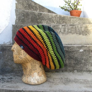 Tam Rasta hat Size M rainbow & black lined 100% wool image 1