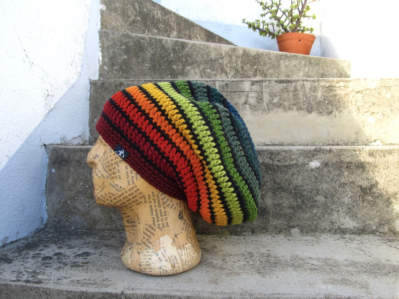 Tam Rasta hat Size M rainbow & black lined 100% wool image 1