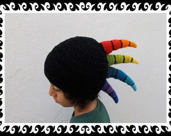 Hat Dinosaur black/rainbow lined MADE TO ORDER !!!