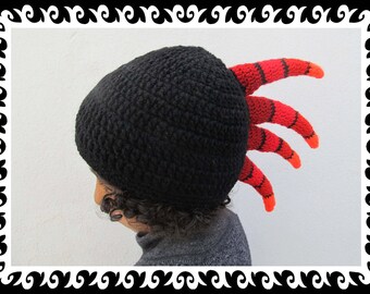 Crocheted Hat black & red with lining  Size L