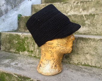Headband - Size L - Dreads Tube Hat - 100% Wolle - with brim - black - cotton lining