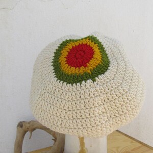 Rastahat Tam Size M creme red yellow green lined 100% wool image 2