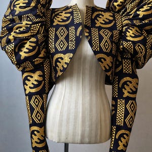 Black Gold African Print Statement Jacket Ghanaian Gye Nyame Symbol Ankara Blazer Afrocentric Luxury Handmade Jacket
