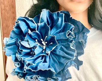 Large Oversized Statement Flower Brooch and Choker Ankara Flower Brooch Denim Flower Brooch