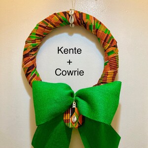 African Wreath Kente Wreath Choose Traditional Kente, Green Kente or Red Green Black History Month, Everyday Kente + Cowrie