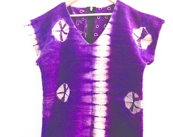 Mudcloth Dress Shift Dress Purple Tie Dye Mudcloth Size Large