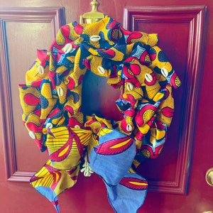 African Wreath Kente Wreath Choose Traditional Kente, Green Kente or Red Green Black History Month, Everyday Red Yellow * Cowrie