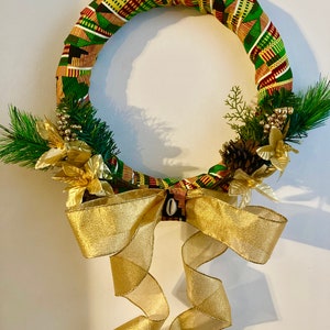 African Wreath Kente Wreath Choose Traditional Kente, Green Kente or Red Green Black History Month, Everyday Kente gold 2nd pic