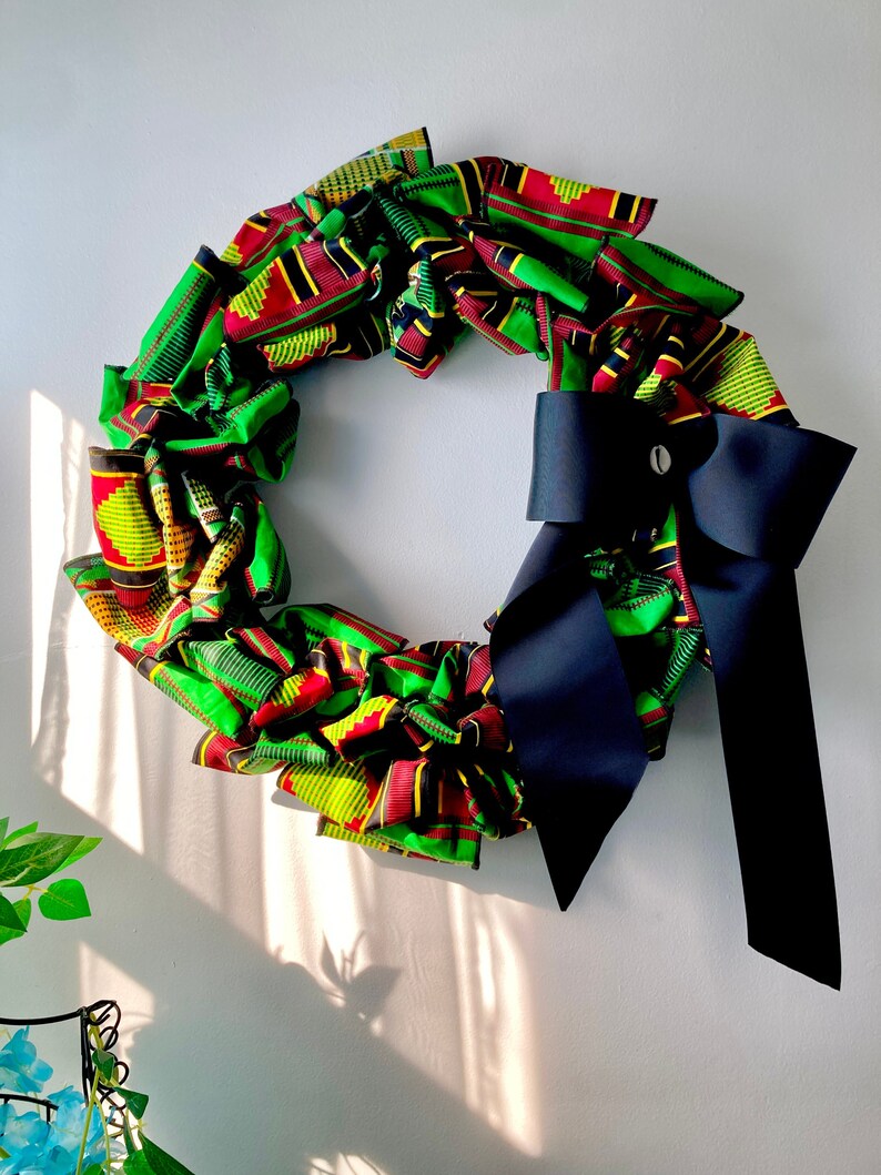 African Wreath Kente Wreath Choose Traditional Kente, Green Kente or Red Green Black History Month, Everyday Green Kente