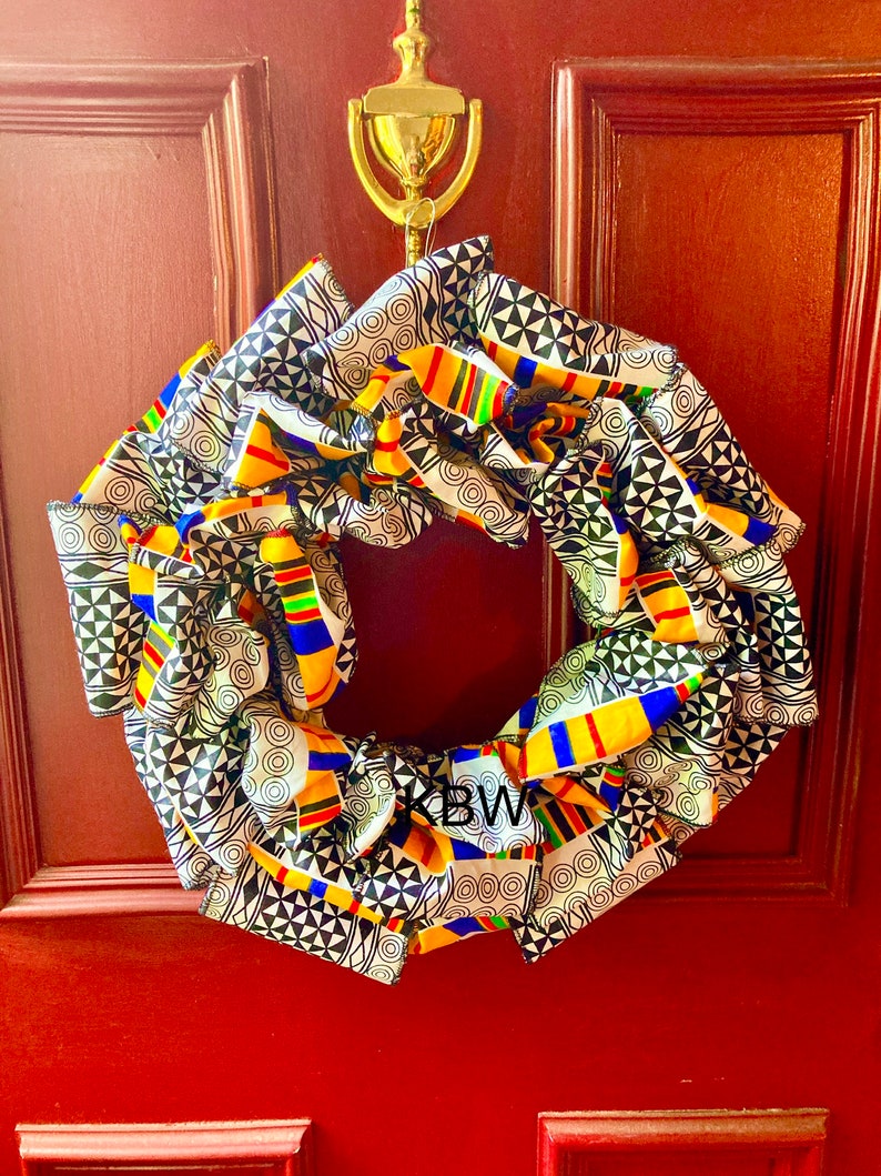 African Wreath Kente Wreath Choose Traditional Kente, Green Kente or Red Green Black History Month, Everyday KBW